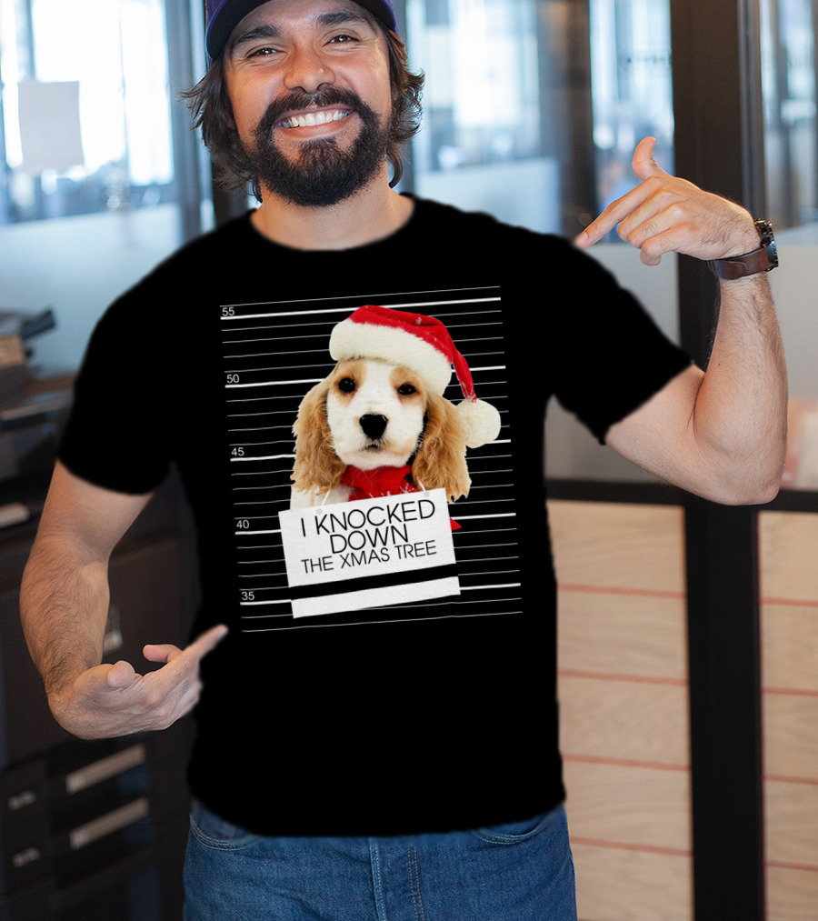 Cocker Spaniel Dog In Santa Hat Knocked Down The Xmas Tree T-Shirt