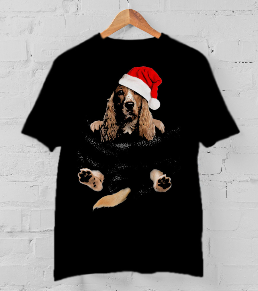 Cocker Spaniel Christmas Santa Hat In Pocket T-Shirt