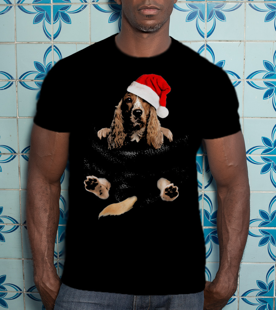 Cocker Spaniel Christmas Santa Hat In Pocket T-Shirt