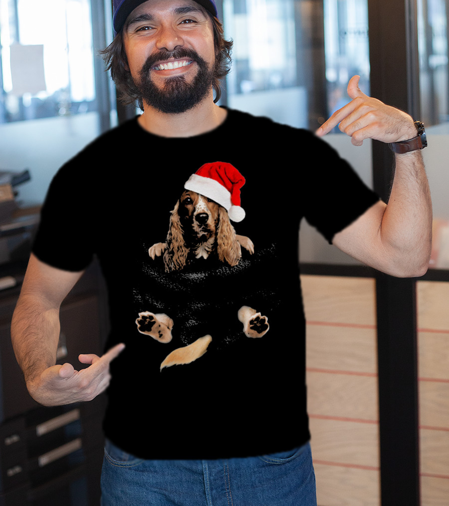 Cocker Spaniel Christmas Santa Hat In Pocket T-Shirt