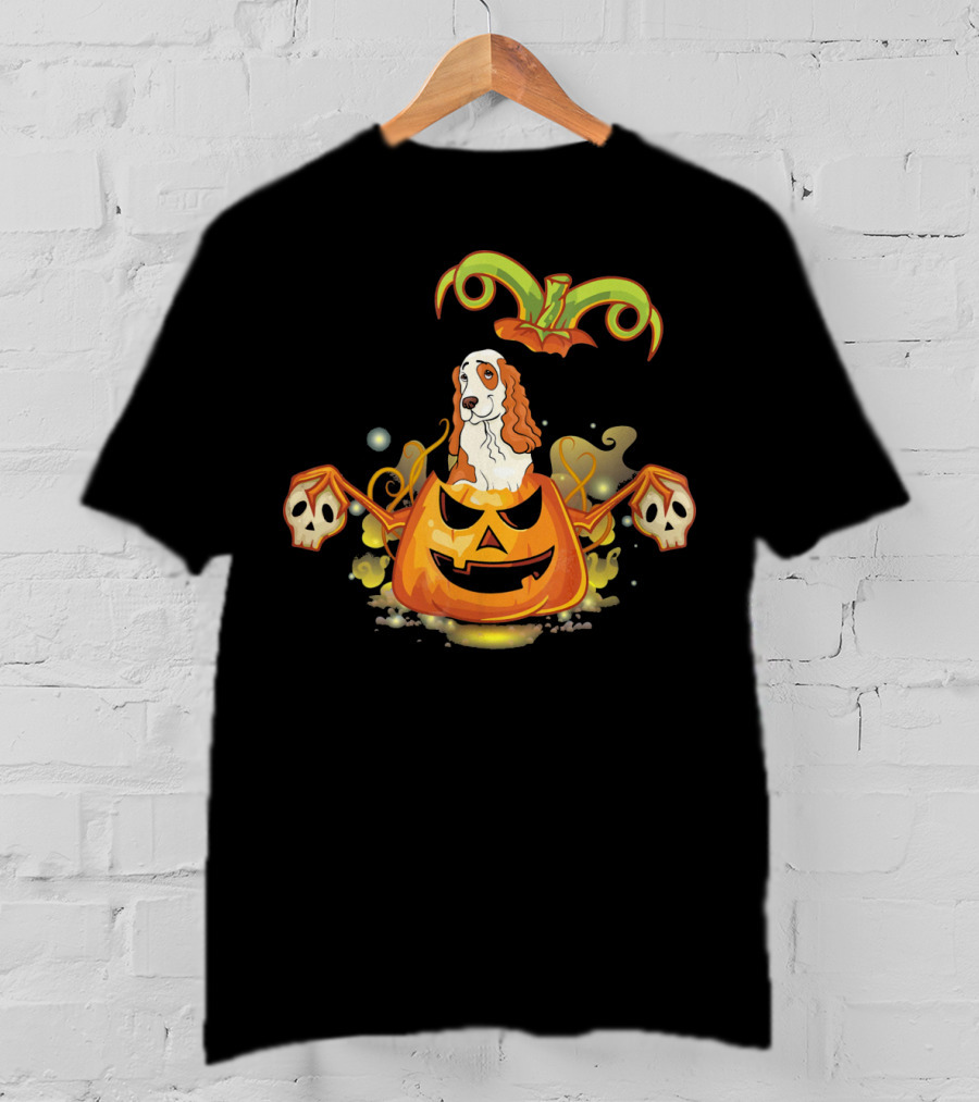 Cocker Spaniel Dog Halloween Pumpkin With Skulls T-Shirt