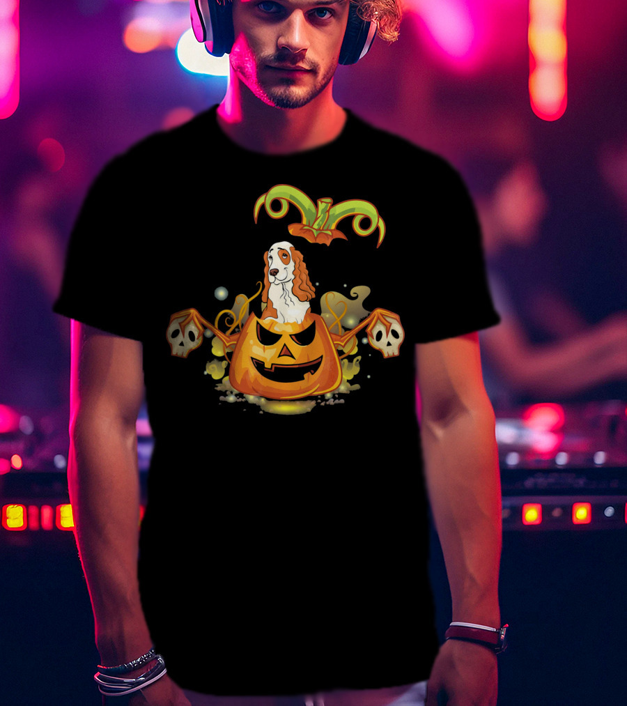 Cocker Spaniel Dog Halloween Pumpkin With Skulls T-Shirt