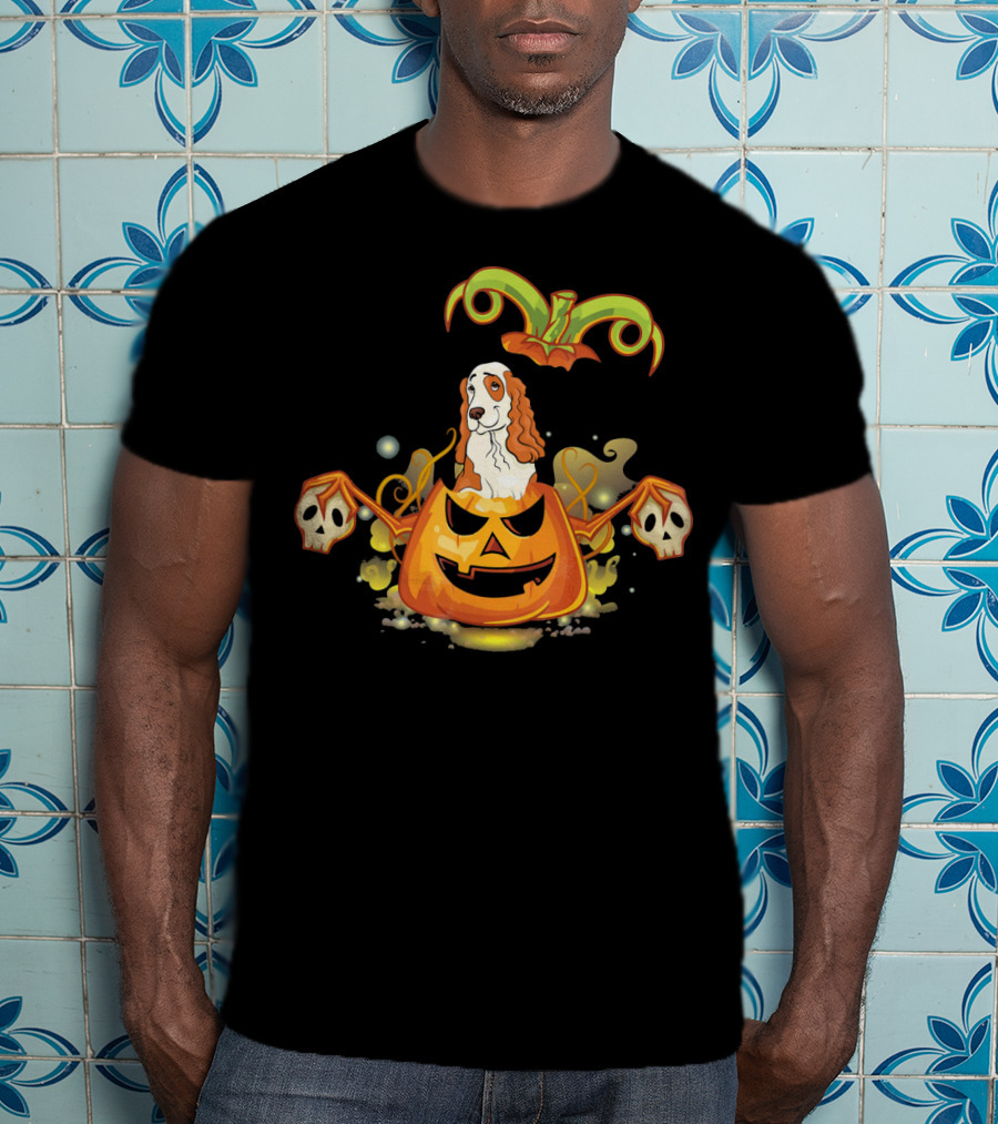 Cocker Spaniel Dog Halloween Pumpkin With Skulls T-Shirt