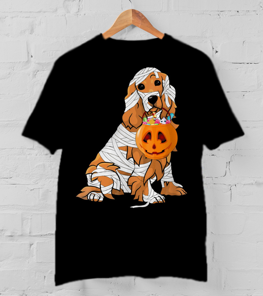 Cocker Spaniel Halloween Mummy Pumpkin Bucket T-Shirt