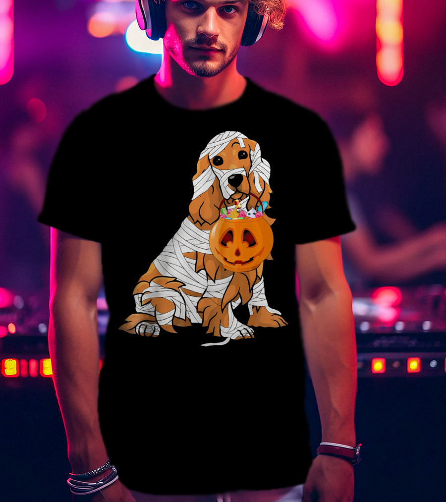 Cocker Spaniel Halloween Mummy Pumpkin Bucket T-Shirt