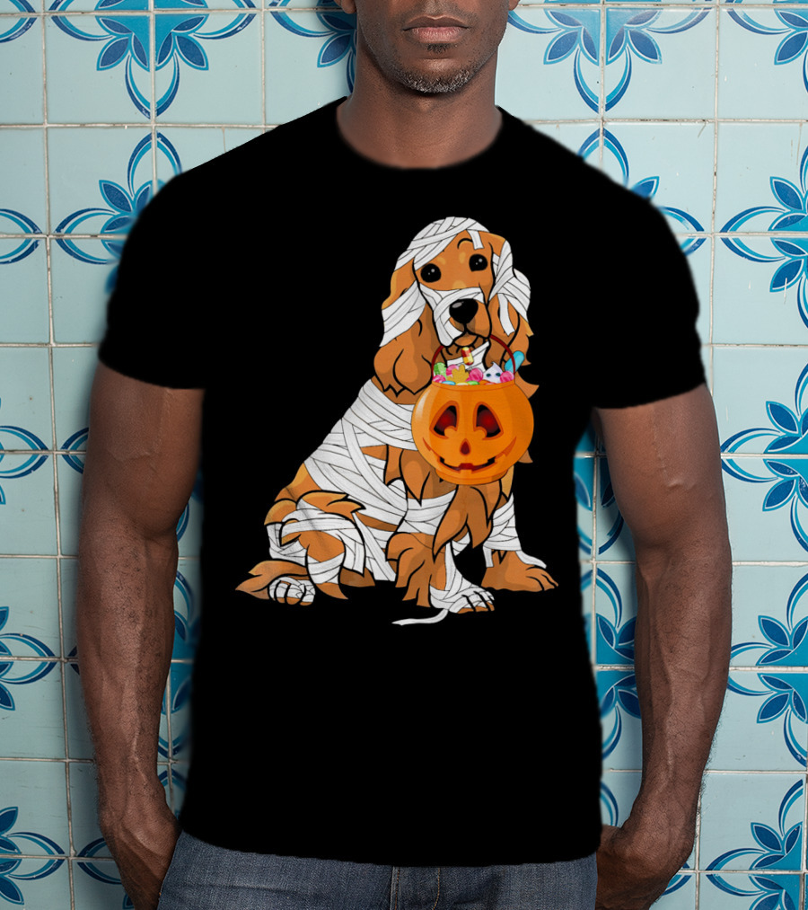 Cocker Spaniel Halloween Mummy Pumpkin Bucket T-Shirt