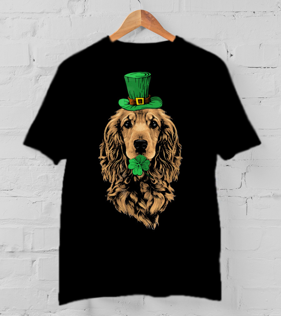 Cocker Spaniel With Leprechaun Hat And Shamrock Irish St Patrick's Day T-Shirt