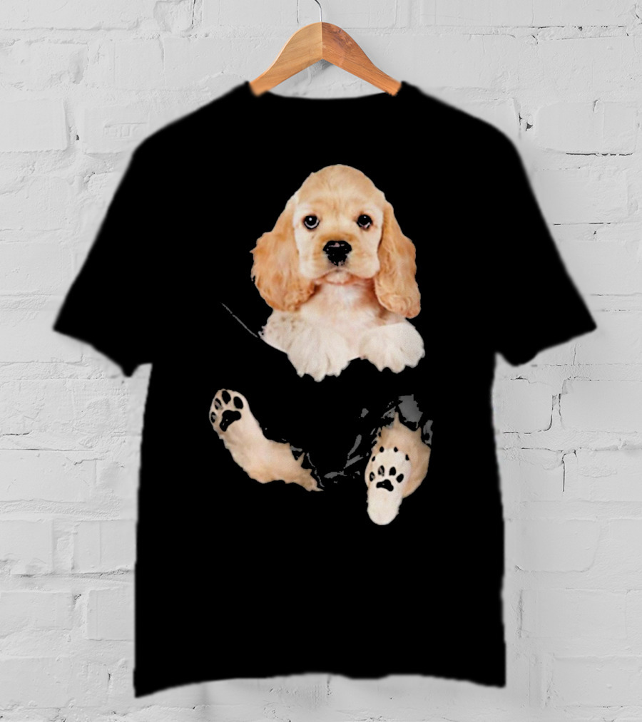 Cocker Spaniel Puppy With Paws Peeking From Pocket T-Shirt