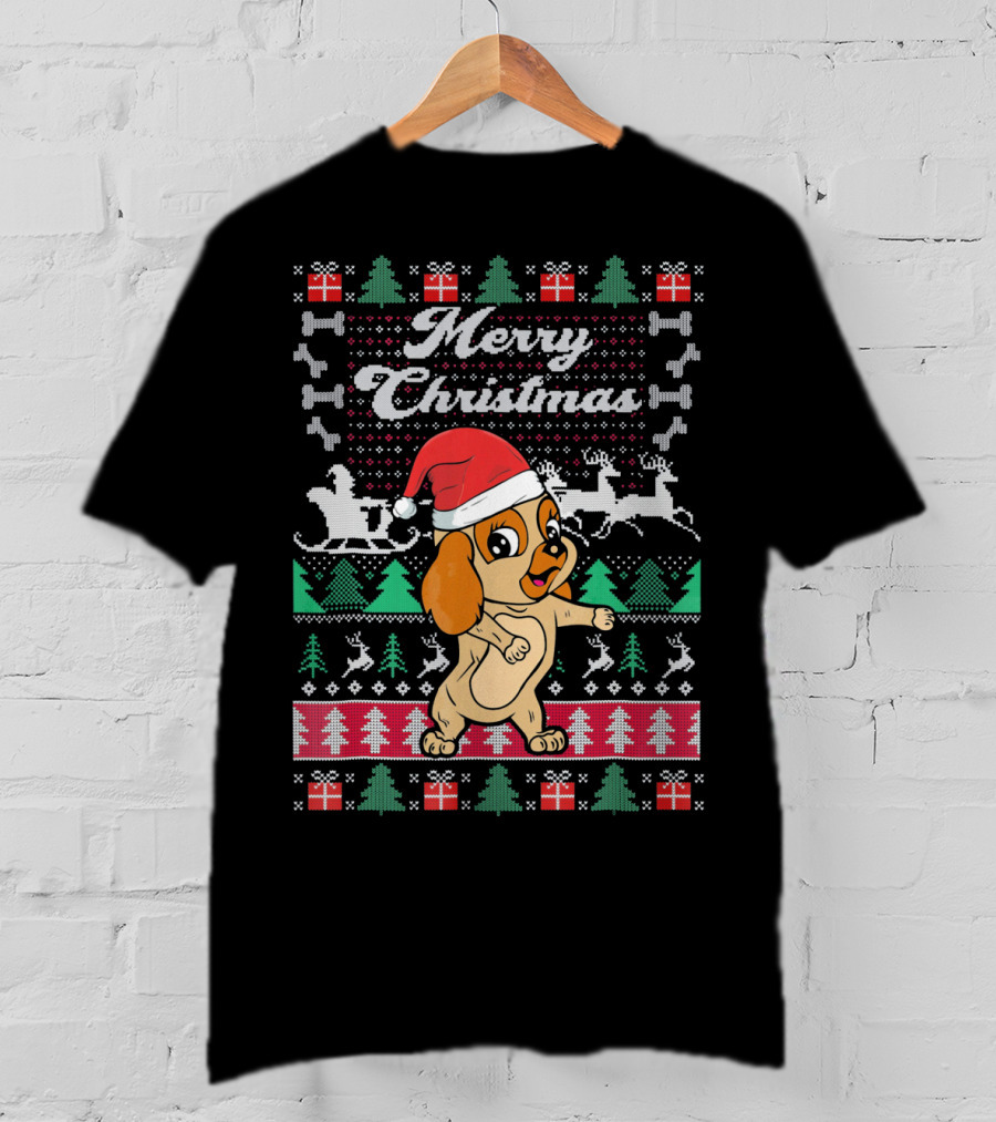 Cocker Spaniel Merry Christmas Santa Hat Ugly Xmas Dog T-Shirt