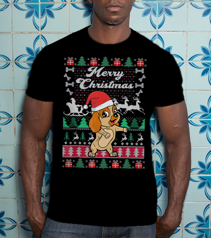 Cocker Spaniel Merry Christmas Santa Hat Ugly Xmas Dog T-Shirt