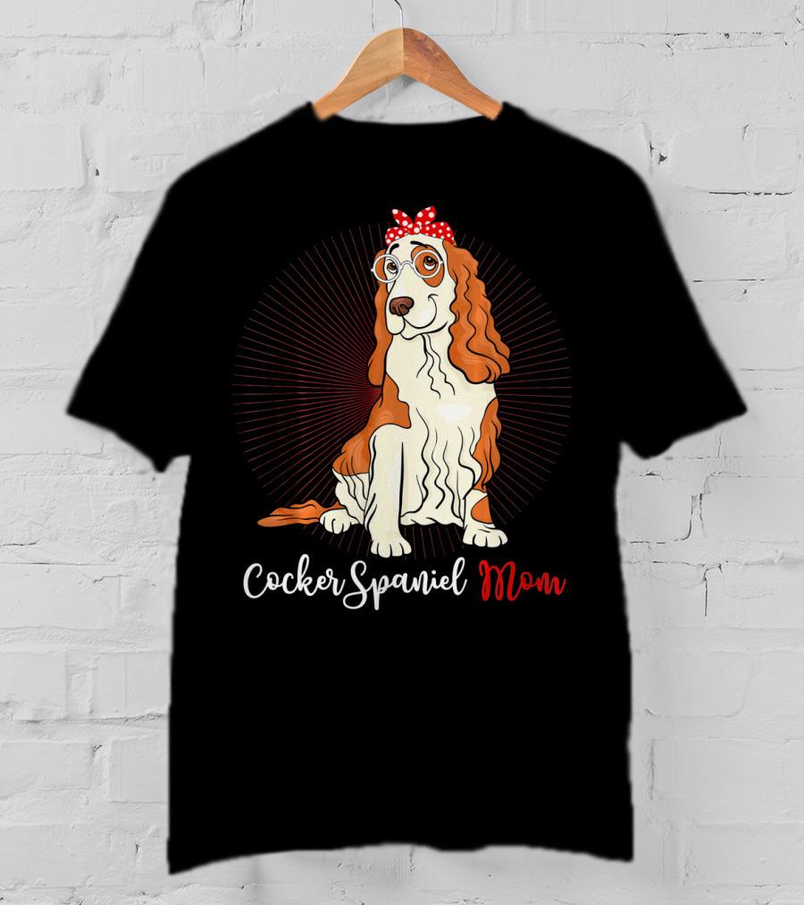 Cocker Spaniel Mom With Glasses And Red Polka Dot Bandana T-Shirt