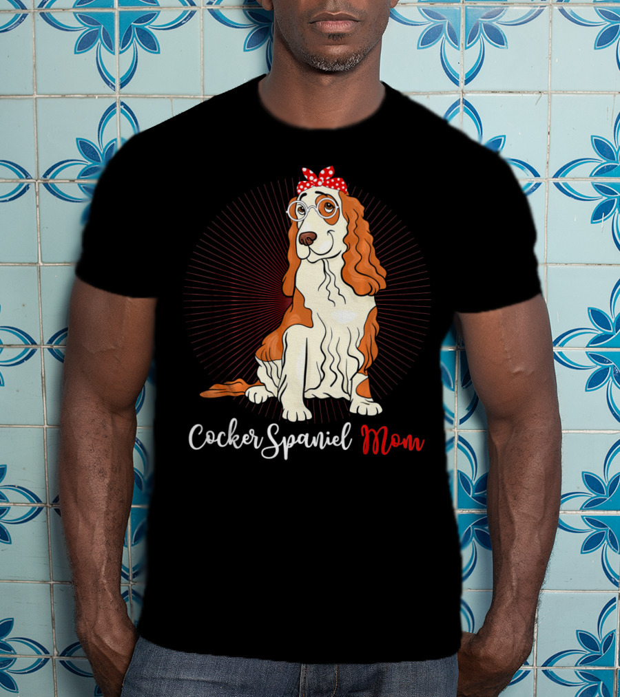 Cocker Spaniel Mom With Glasses And Red Polka Dot Bandana T-Shirt
