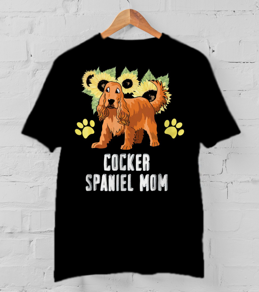 Cocker Spaniel Mom Sunflower Paw Prints T-Shirt