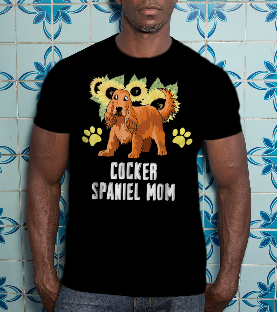 Cocker Spaniel Mom Sunflower Paw Prints T-Shirt