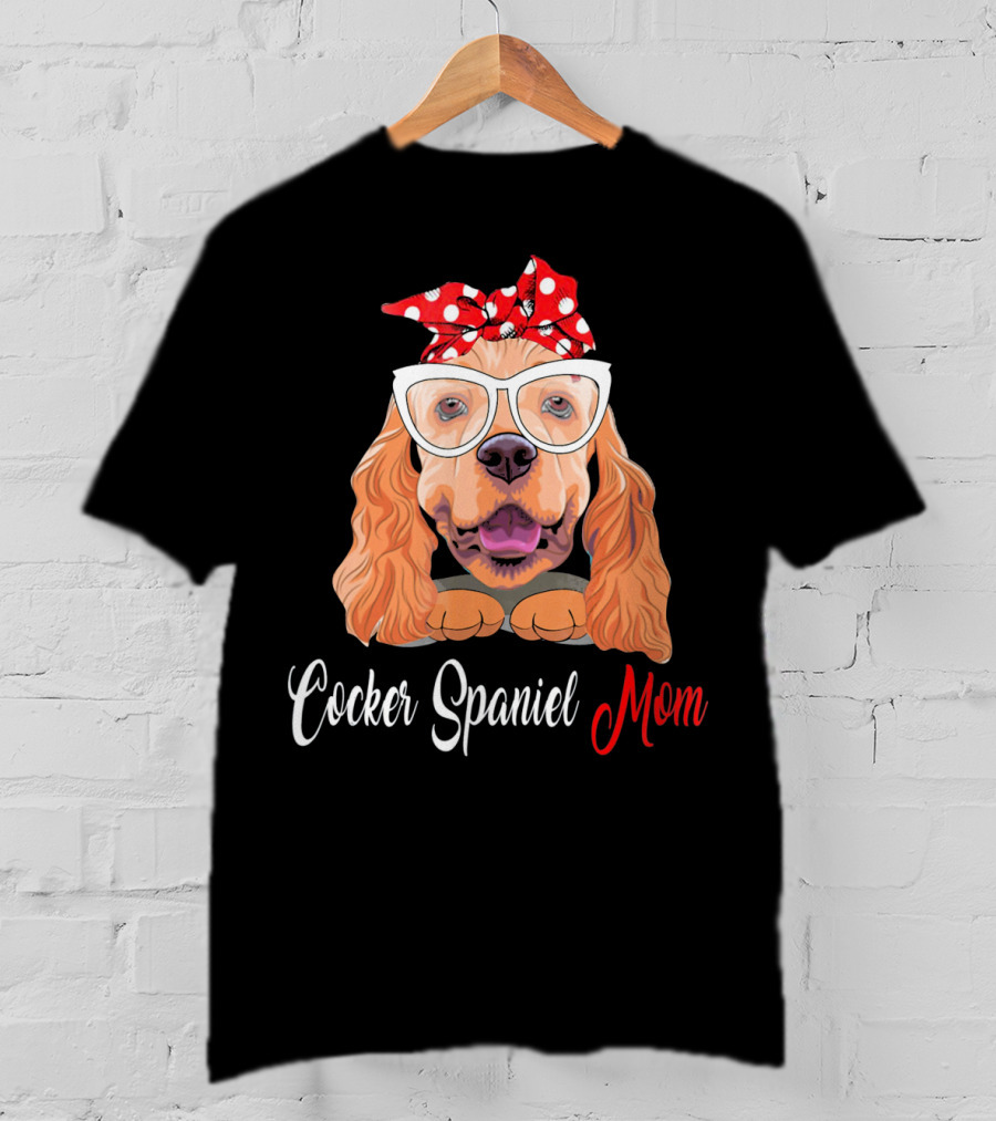 Cocker Spaniel Mom With Polka Dot Bandana And Glasses T-Shirt