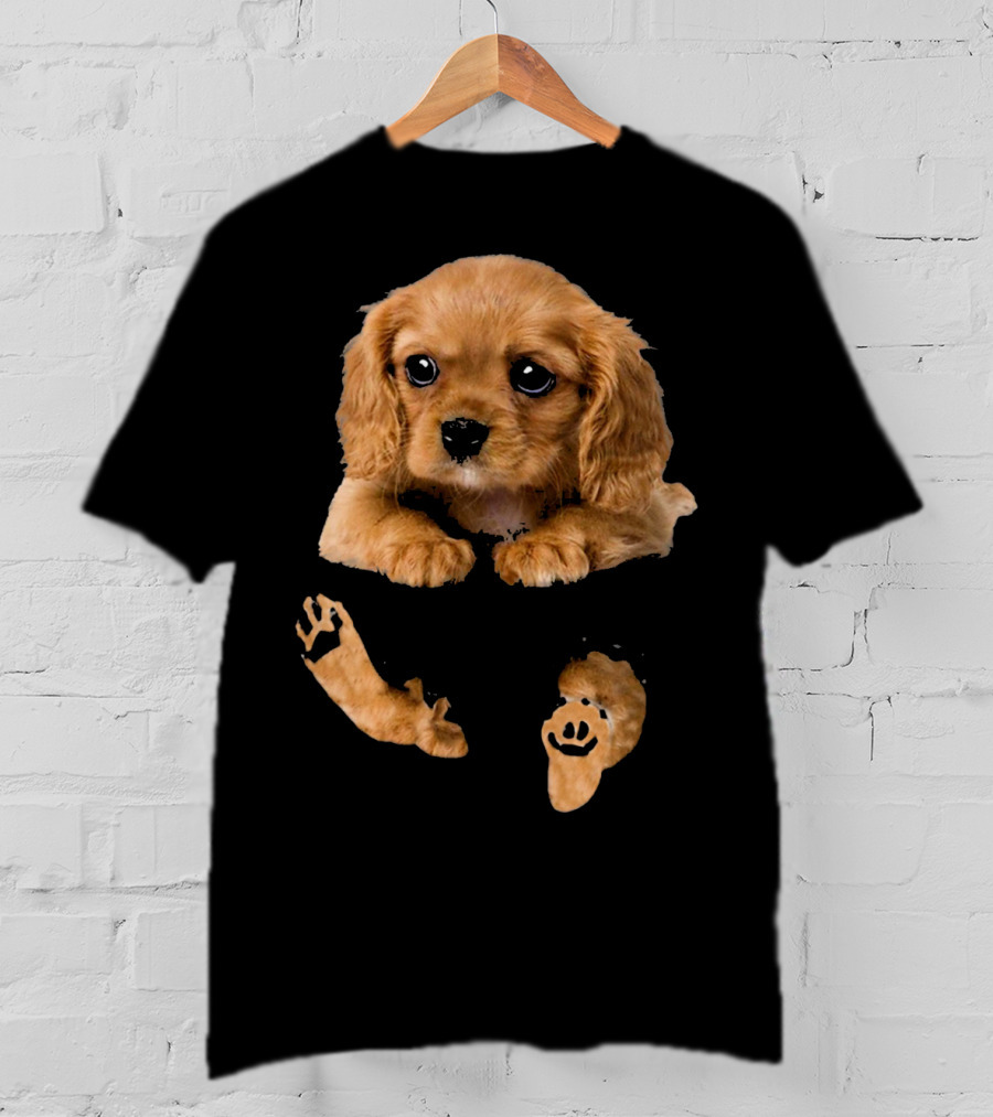 Cocker Spaniel Puppy In Pocket With Paw Prints T-Shirt