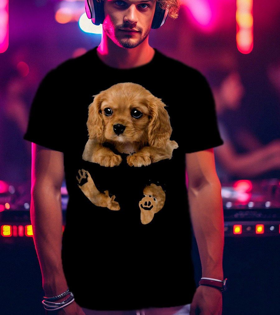 Cocker Spaniel Puppy In Pocket With Paw Prints T-Shirt