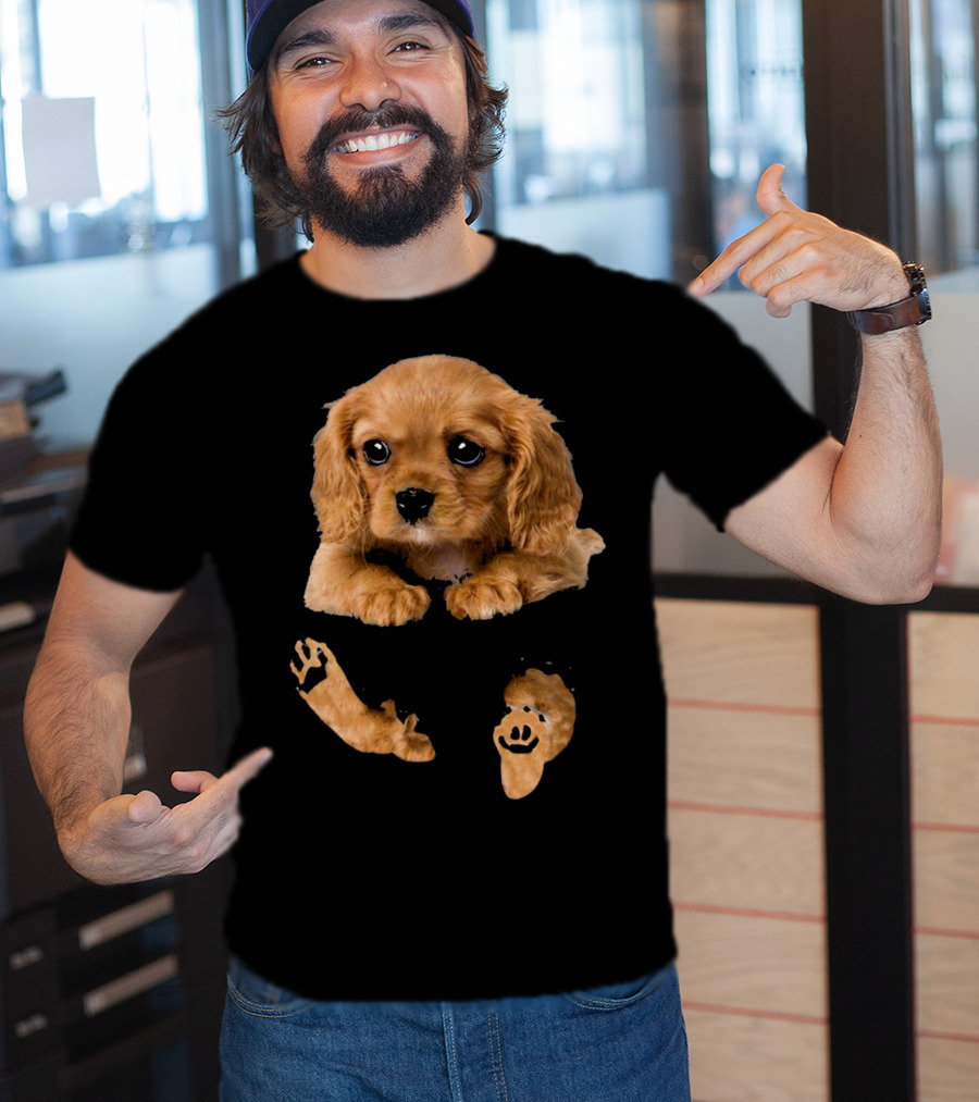 Cocker Spaniel Puppy In Pocket With Paw Prints T-Shirt