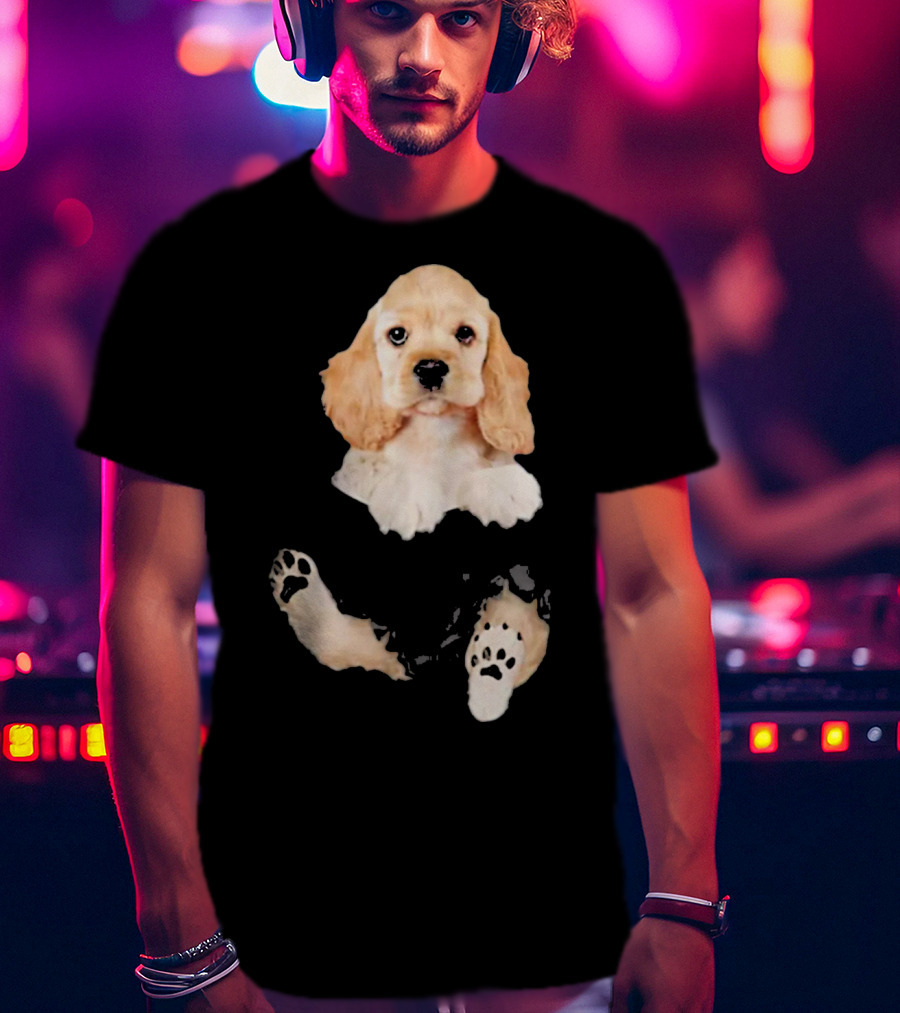 Cocker Spaniel Pocket Dog Lover Puppy Face Paw Prints T-Shirt
