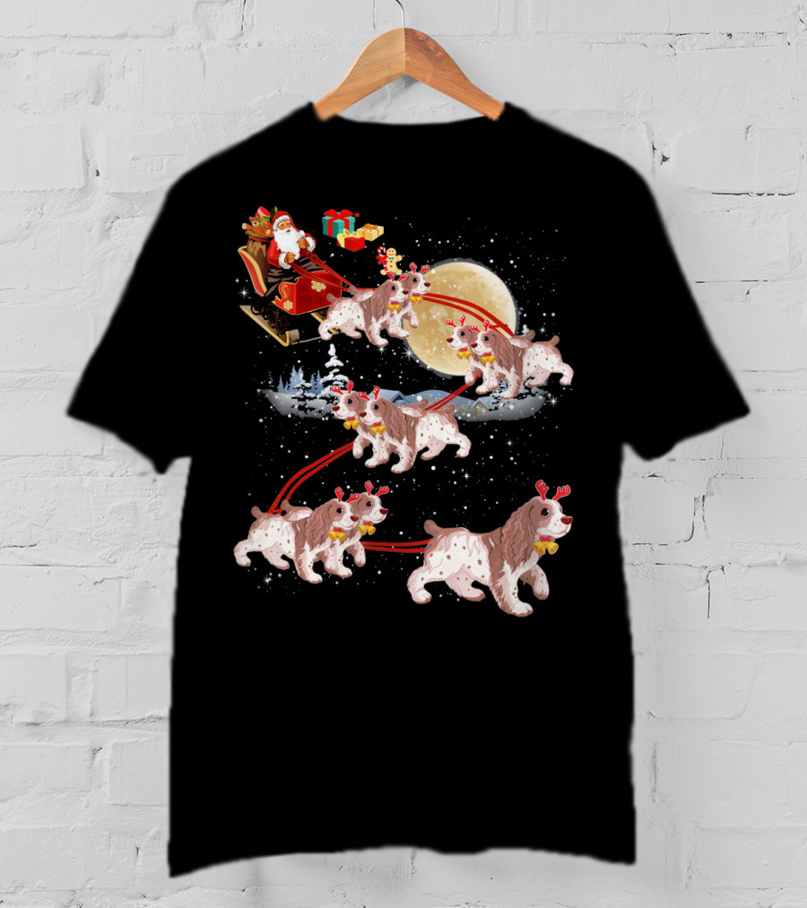 Cocker Spaniel Reindeer Christmas Santa Sleigh Moon T-Shirt