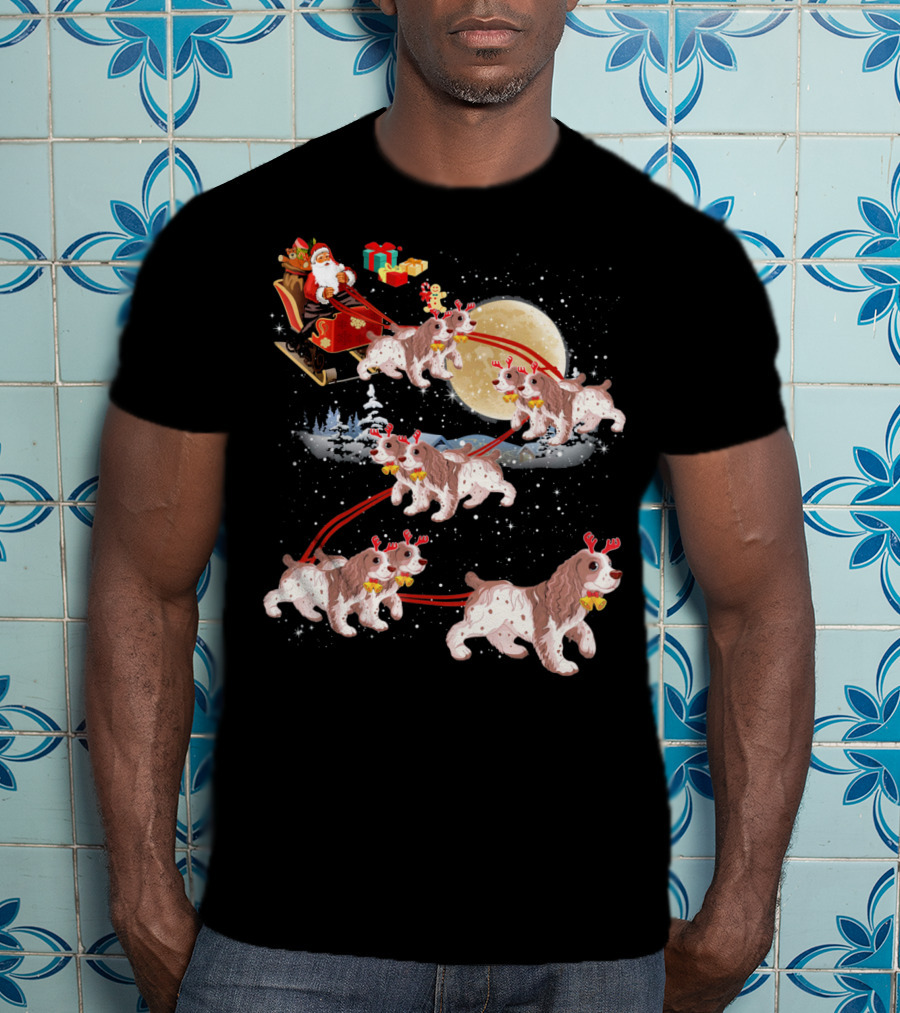 Cocker Spaniel Reindeer Christmas Santa Sleigh Moon T-Shirt