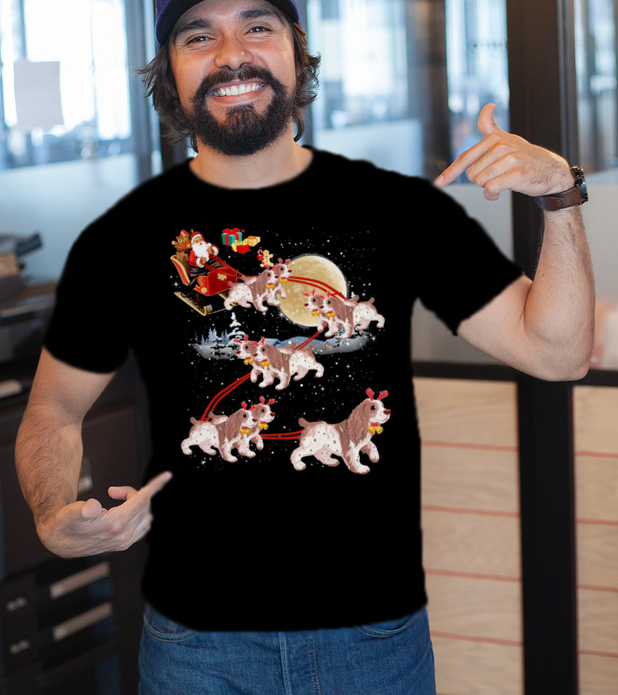 Cocker Spaniel Reindeer Christmas Santa Sleigh Moon T-Shirt