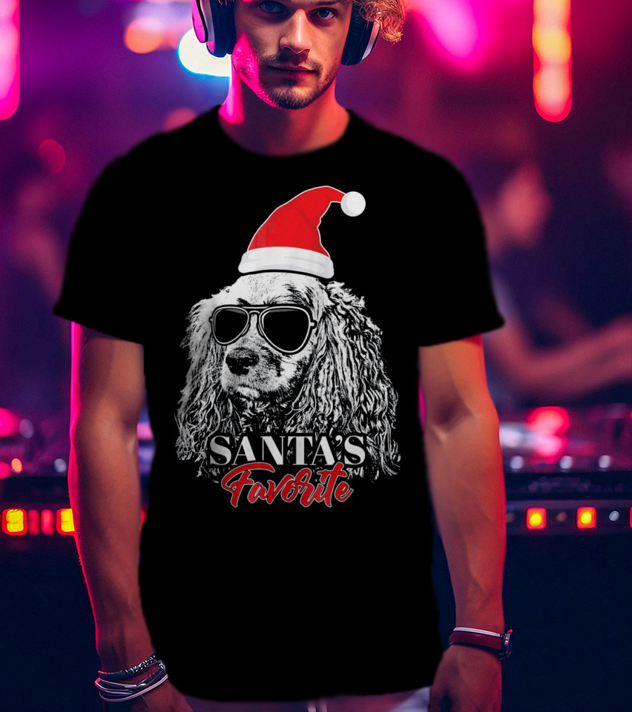Cocker Spaniel Santa's Favorite Christmas Hat Sunglasses T-Shirt