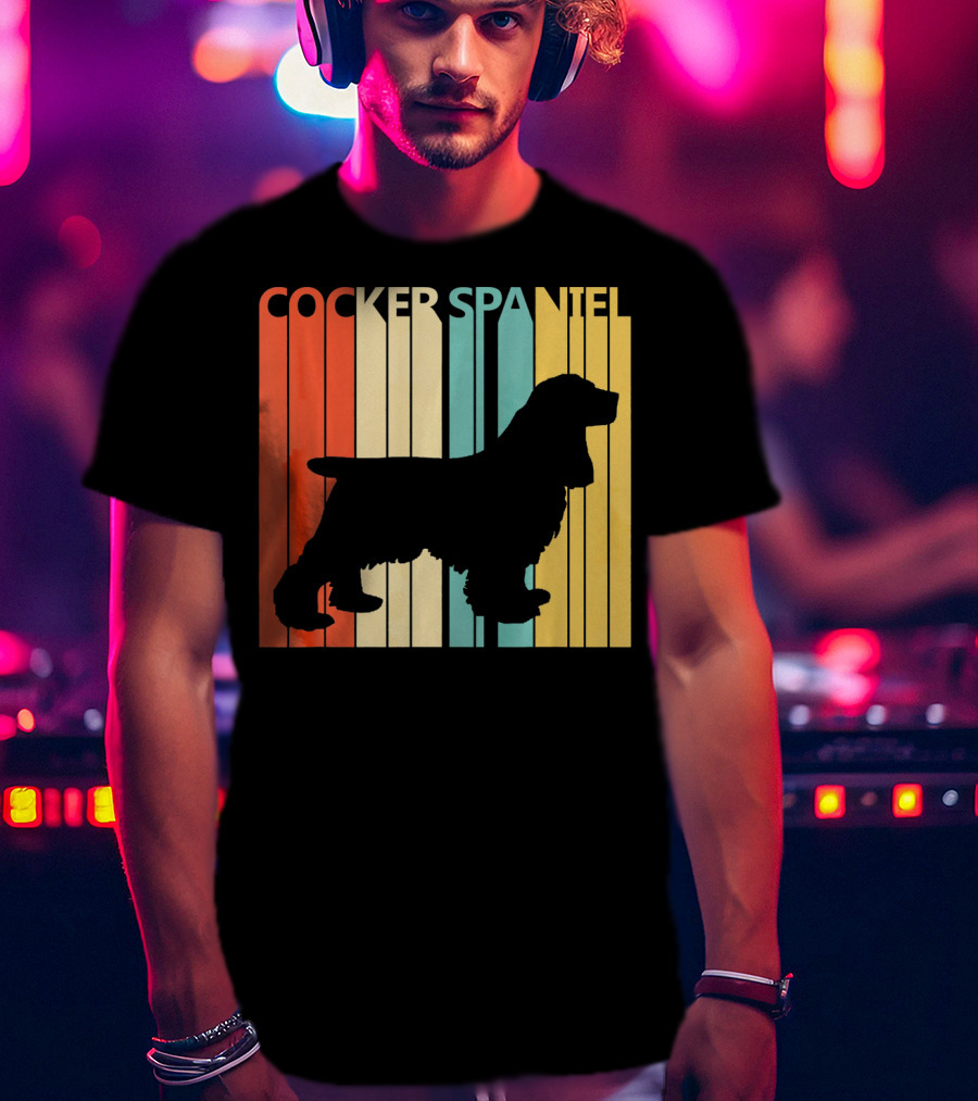 Cocker Spaniel Silhouette Retro Colors For Dog Dad T-Shirt