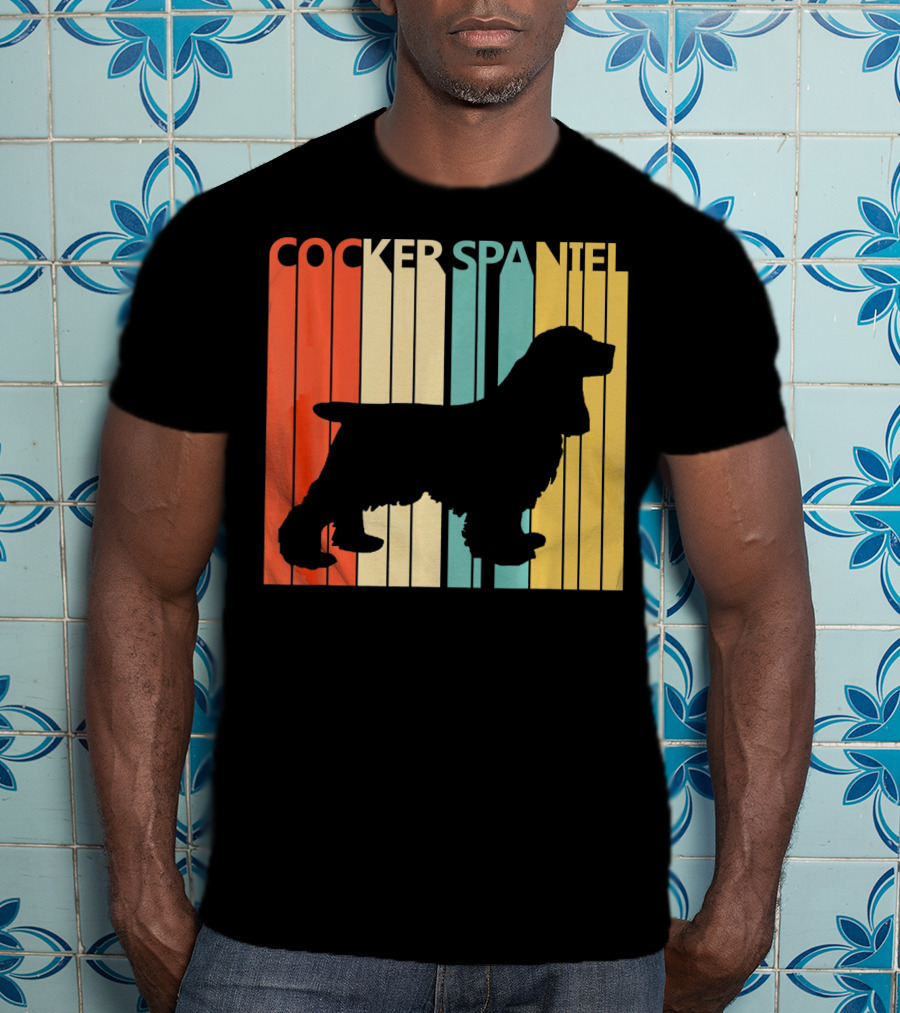 Cocker Spaniel Silhouette Retro Colors For Dog Dad T-Shirt