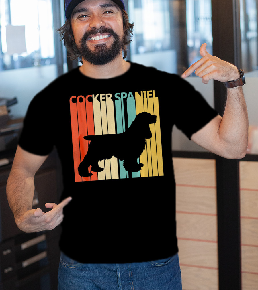 Cocker Spaniel Silhouette Retro Colors For Dog Dad T-Shirt