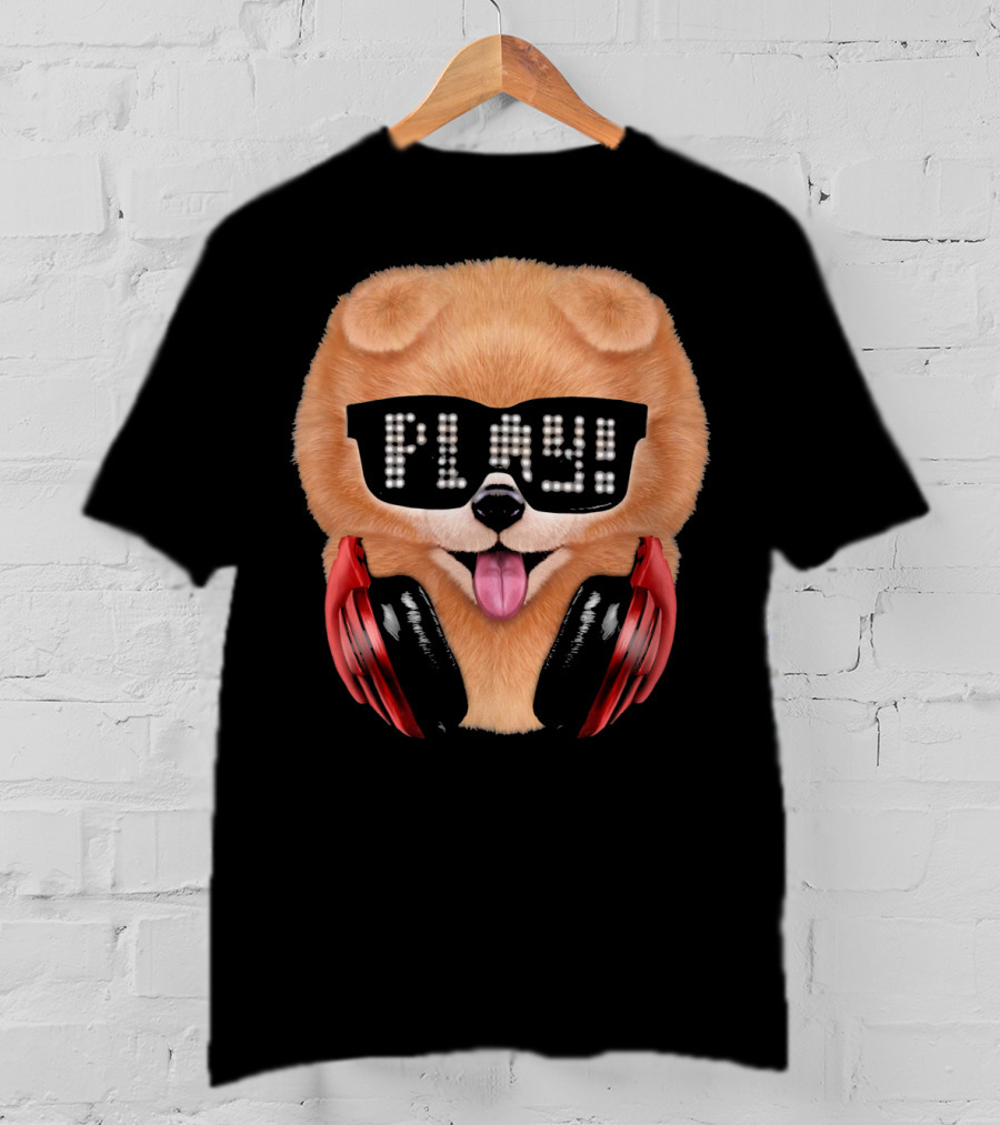 Cream Pomeranian Dog DJ In Sunglass With Play Headphones T-Shirt