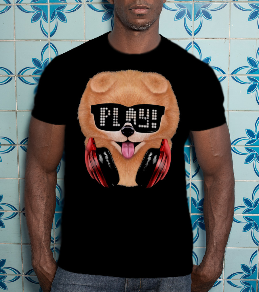 Cream Pomeranian Dog DJ In Sunglass With Play Headphones T-Shirt