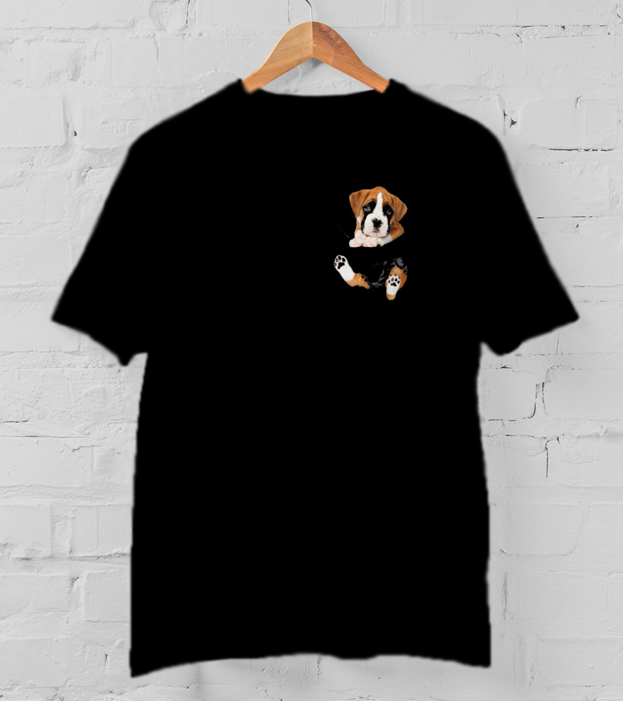Cute Boxer Puppy In Pocket Boxer Dog Love T-Shirt