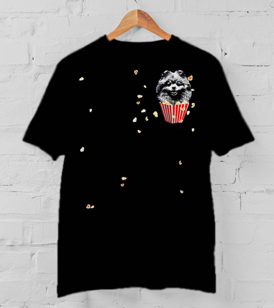 Smiling Pomeranian In Popcorn Box With Popping Kernels T-Shirt