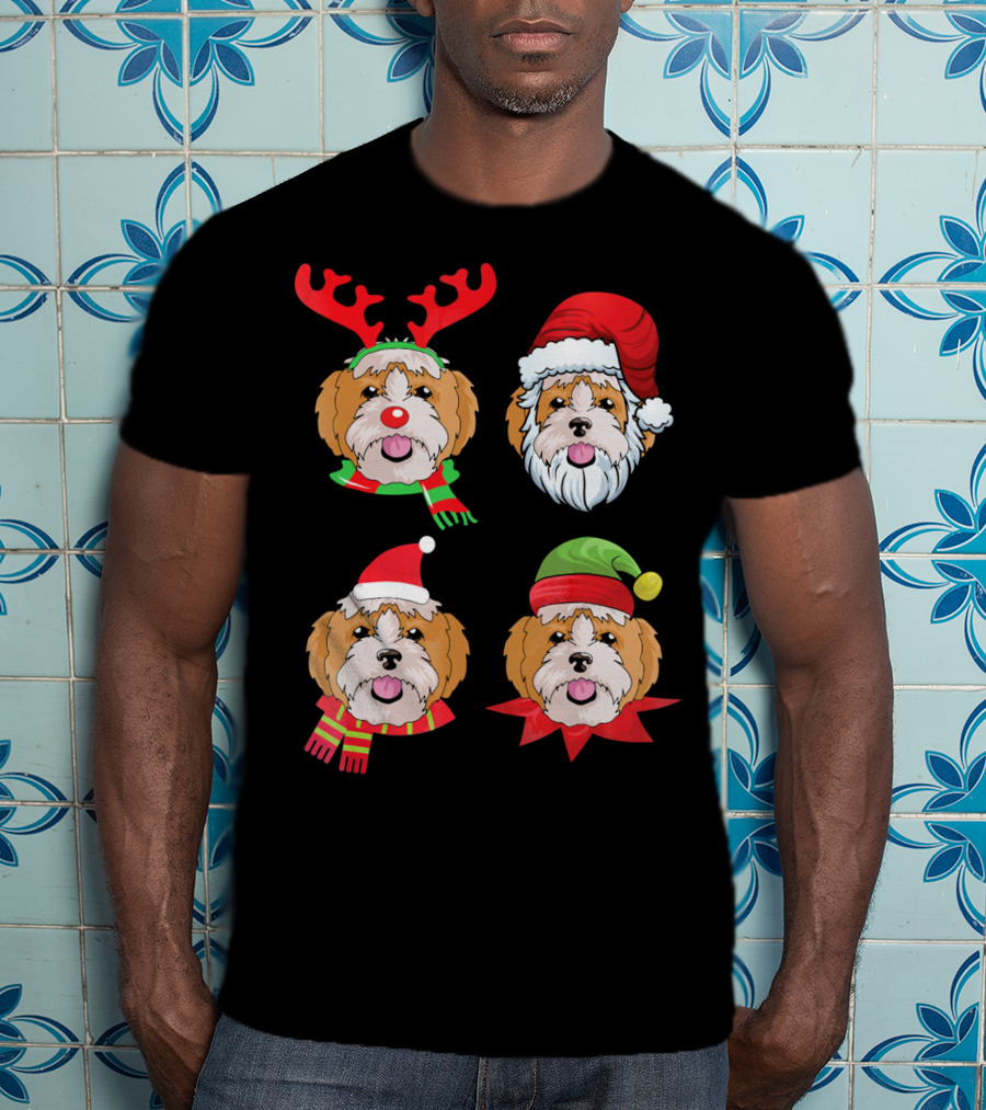 Cute Shih Tzu Christmas Santa Dog Reindeer Holiday Hats T-Shirt