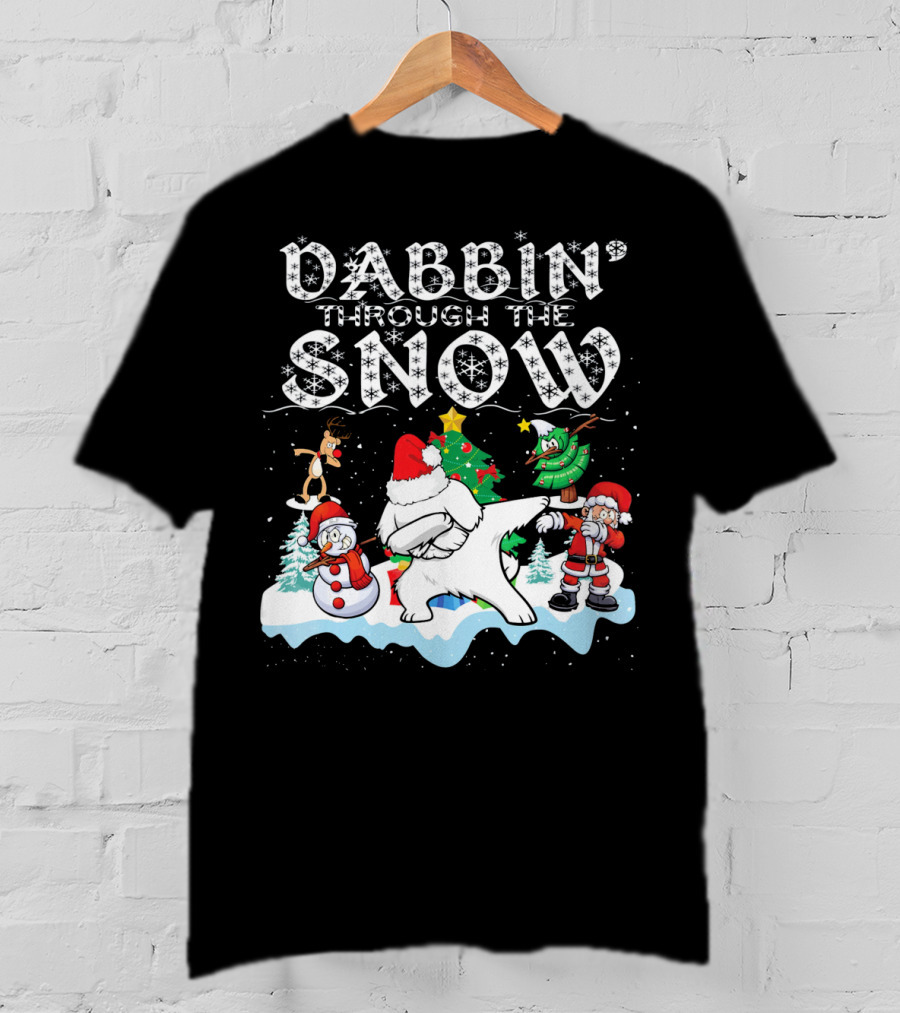 Dabbin Through The Snow Santa Maltese Dog Snowman Christmas Tree T-Shirt
