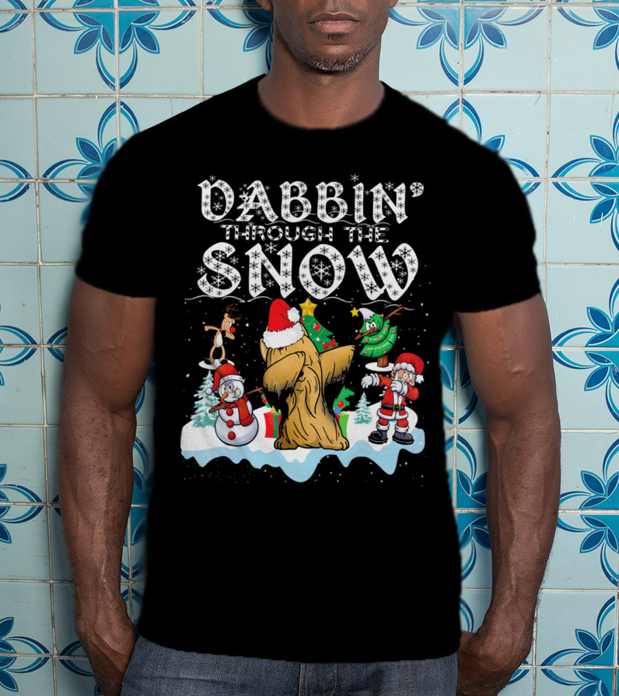 Dabbin' Through The Snow Christmas Shih Tzu Santa Trees Snowman Reindeer T-Shirt