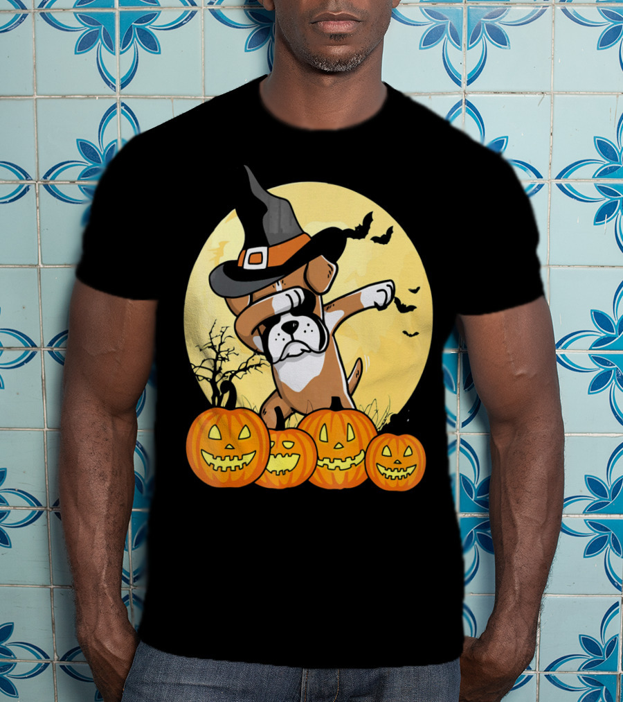 Dabbing Boxer Dog Witch Hat Pumpkin Halloween Dab Dance T-Shirt