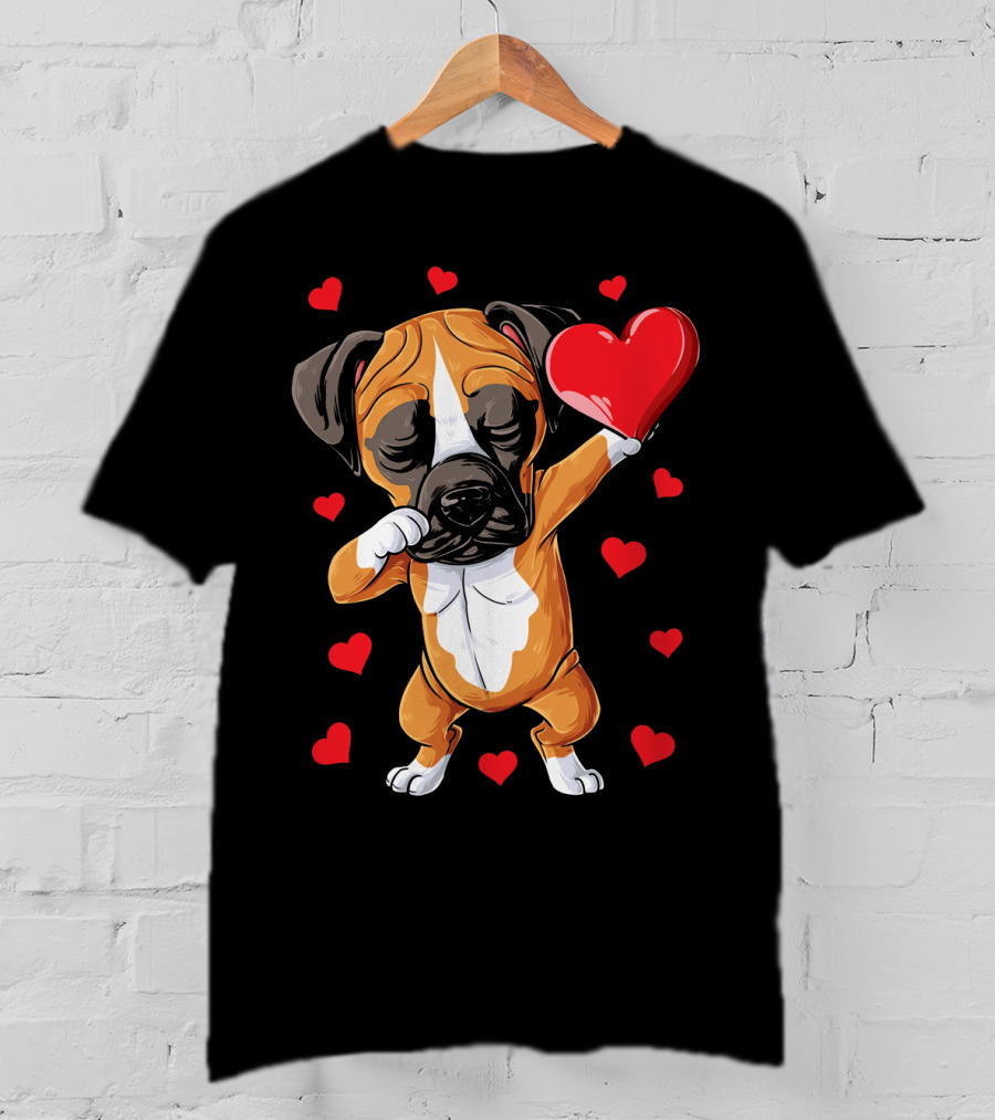 Boxer Dog Dabbing Valentine Heart For Dog Lovers T-Shirt
