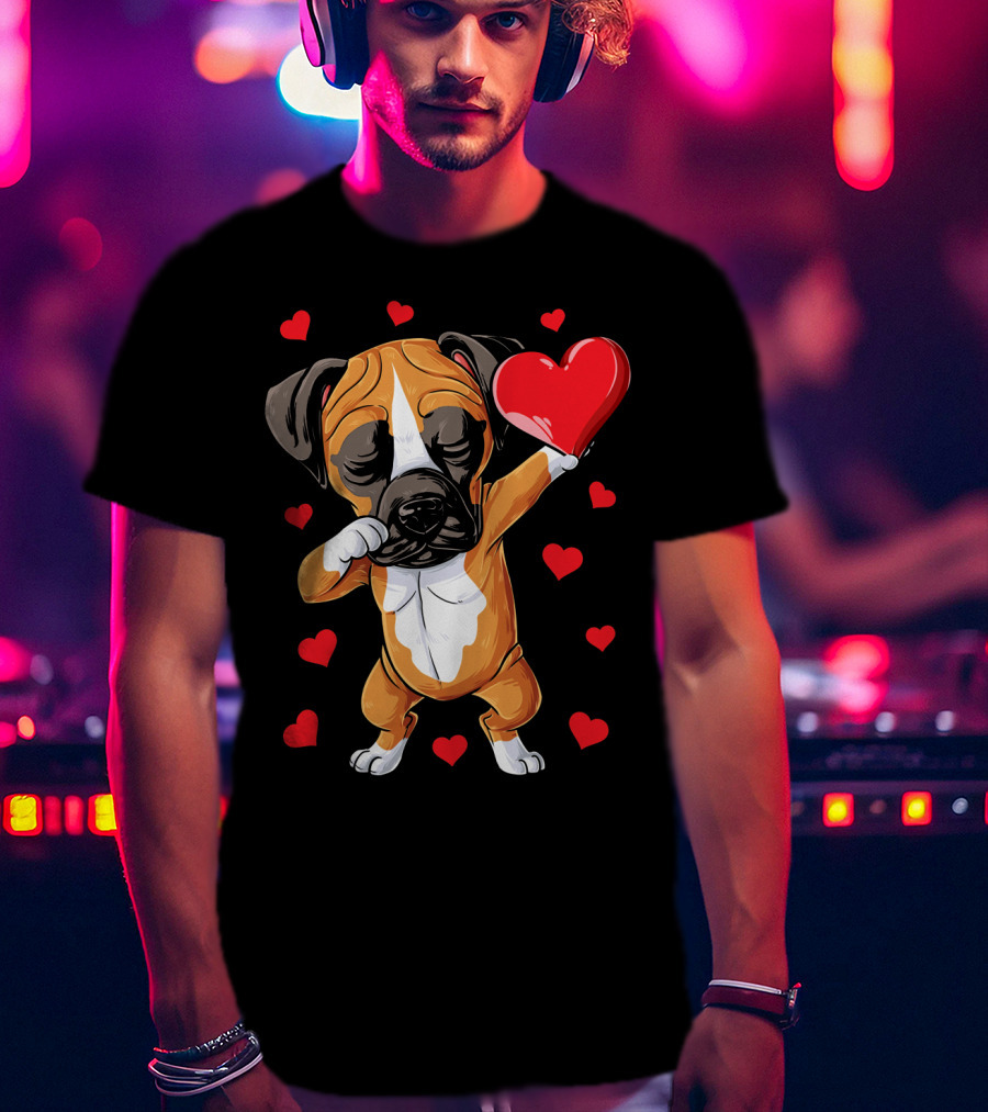 Boxer Dog Dabbing Valentine Heart For Dog Lovers T-Shirt