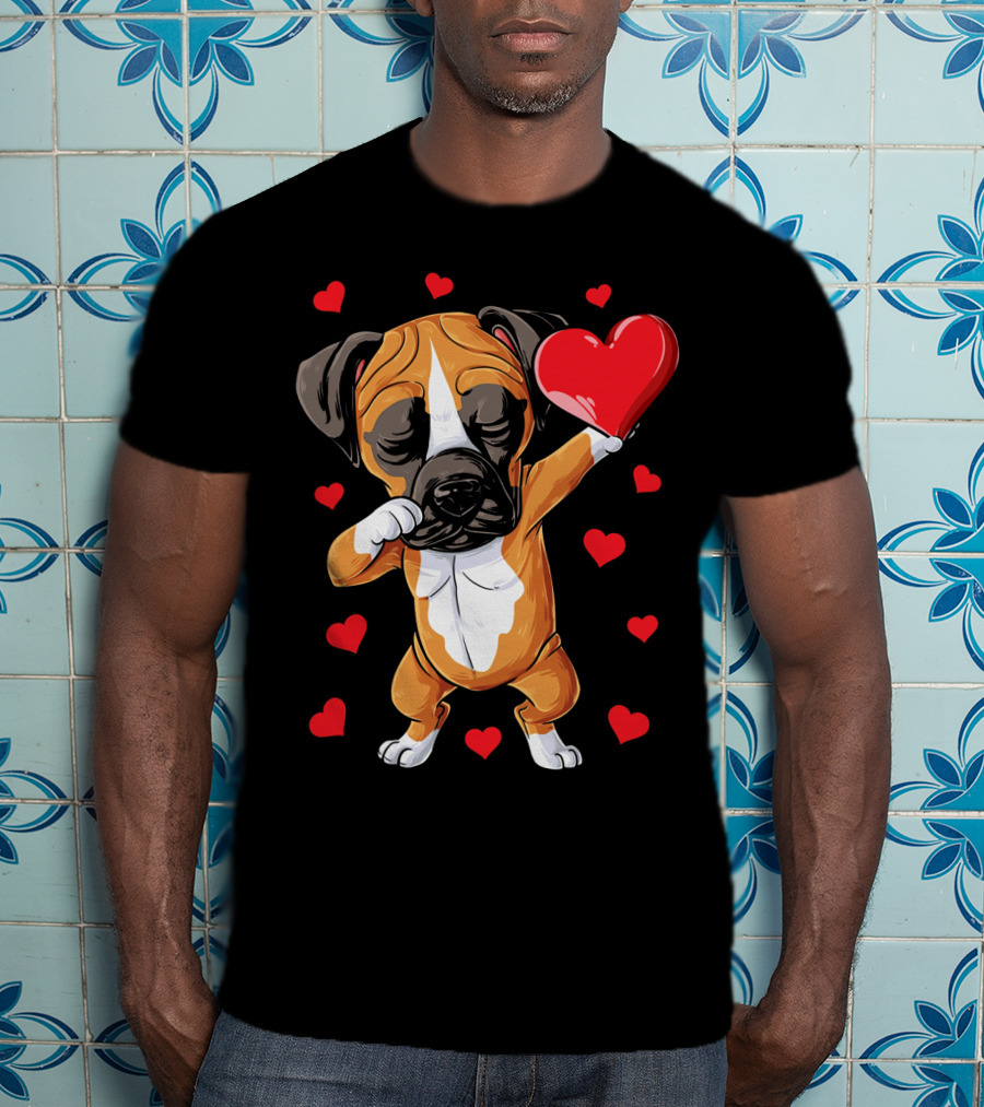 Boxer Dog Dabbing Valentine Heart For Dog Lovers T-Shirt