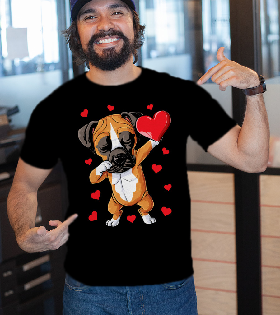 Boxer Dog Dabbing Valentine Heart For Dog Lovers T-Shirt
