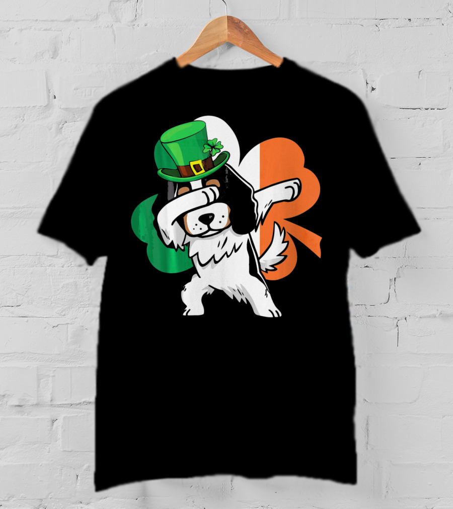 Cavalier King Charles Spaniel Dabbing Irish Clover St Patricks Day T-Shirt