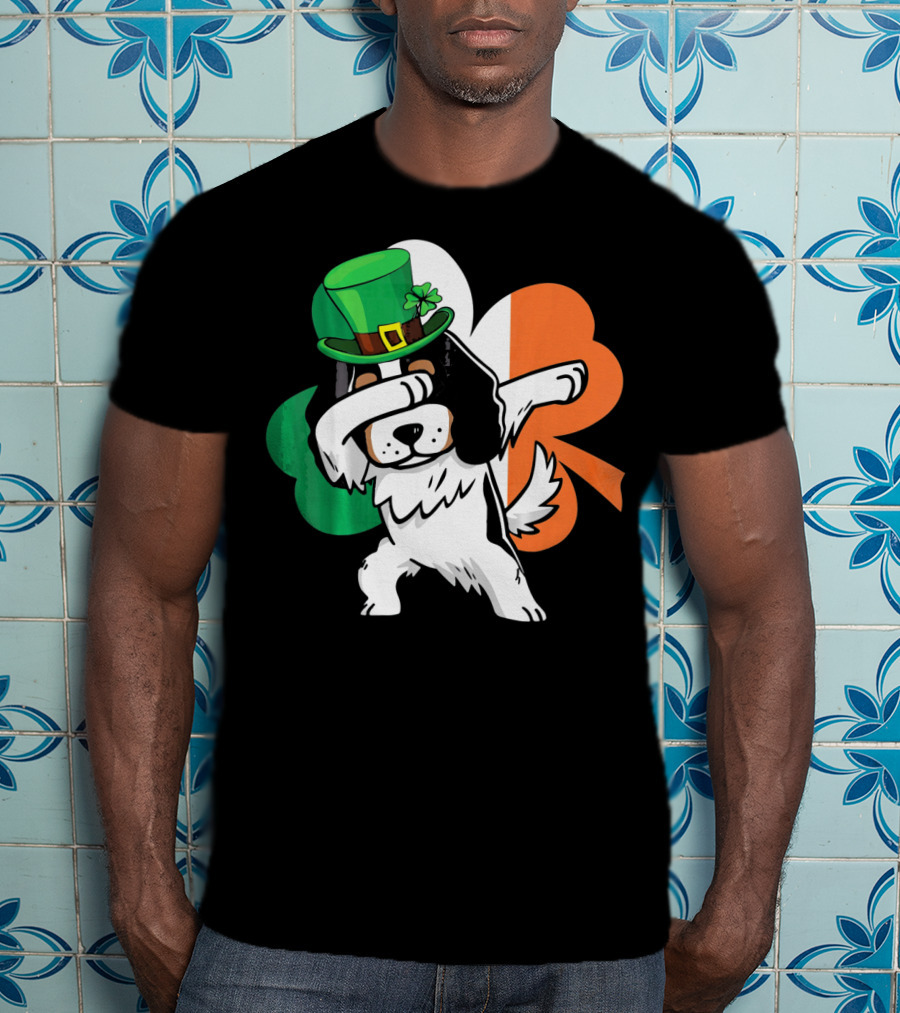 Cavalier King Charles Spaniel Dabbing Irish Clover St Patricks Day T-Shirt