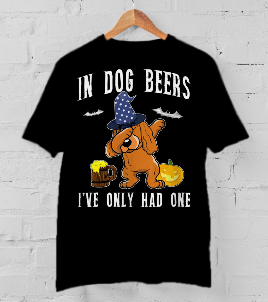 In Dog Beers Halloween Cocker Spaniel Dabbing With Pumpkin And Beer T-Shirt