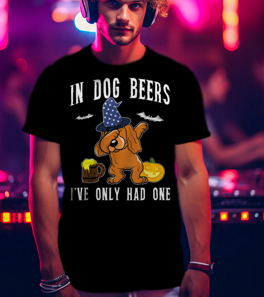 In Dog Beers Halloween Cocker Spaniel Dabbing With Pumpkin And Beer T-Shirt