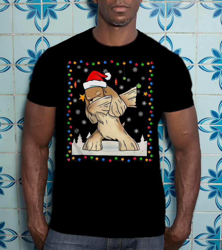 Dabbing Cocker Spaniel Santa Christmas Light T-Shirt