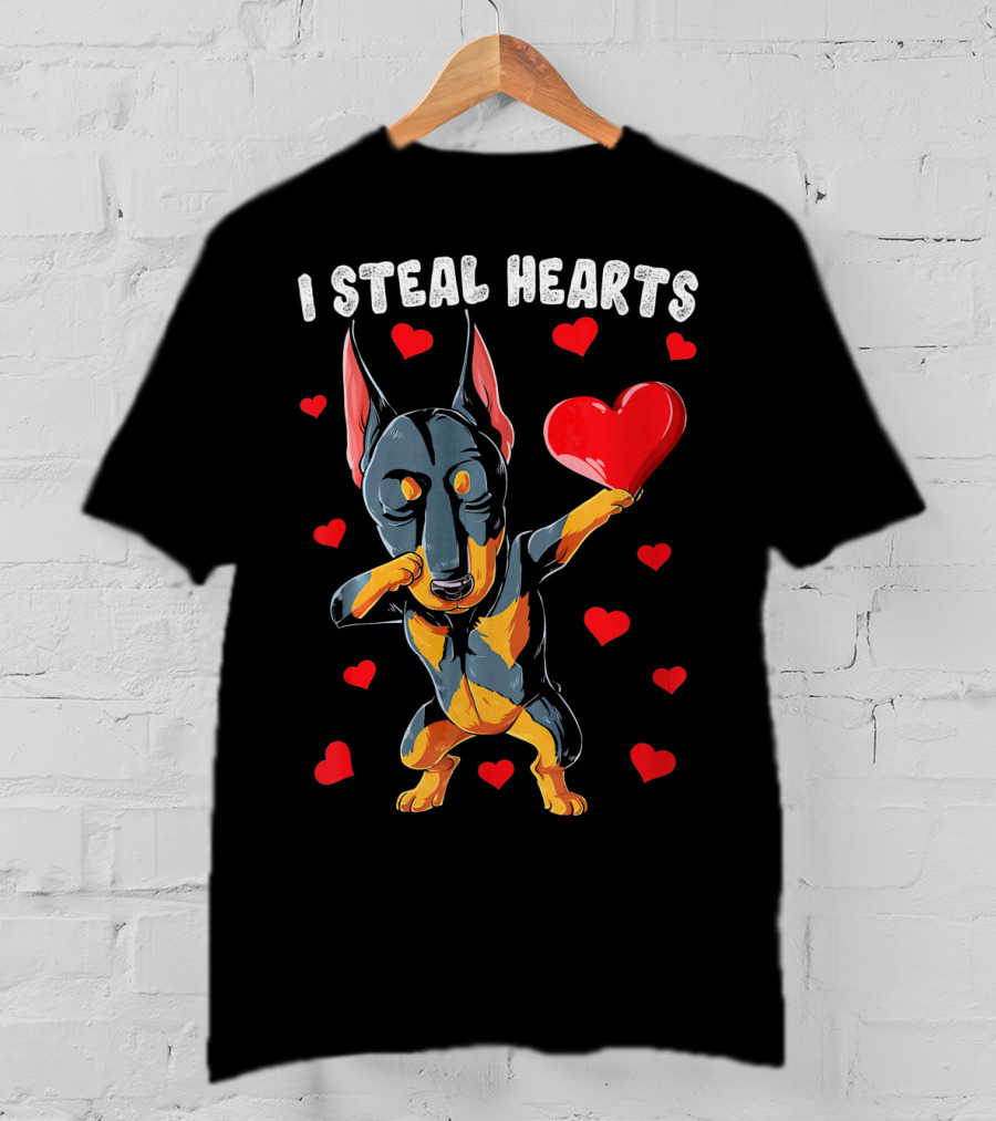 Dabbing Doberman I Steal Hearts Cute Heart-Loving Dogs T-Shirt