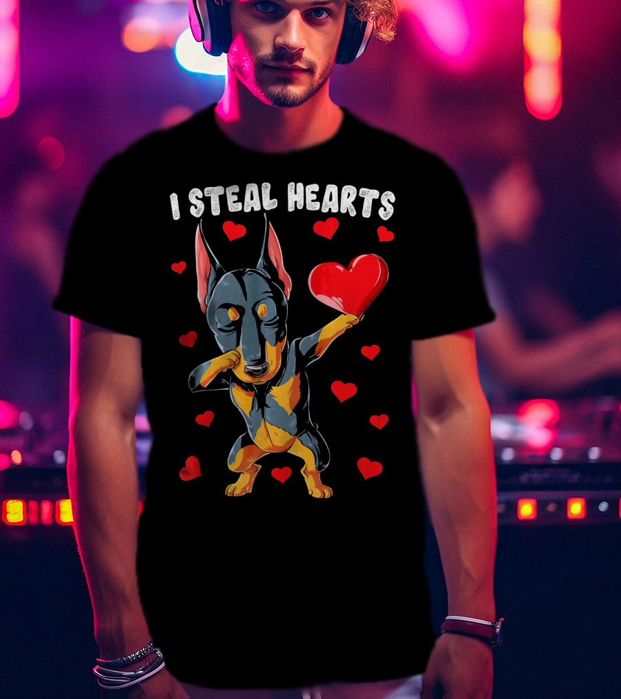 Dabbing Doberman I Steal Hearts Cute Heart-Loving Dogs T-Shirt