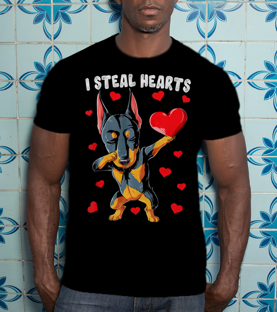 Dabbing Doberman I Steal Hearts Cute Heart-Loving Dogs T-Shirt